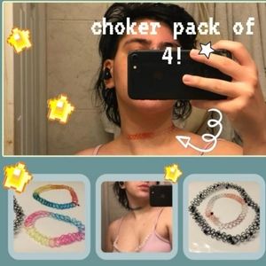 Choker Pack of 4: Rainbow Solid Black Red Pink Blue